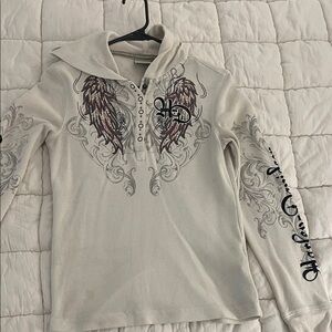 Harley-Davidson Cream Waffle Knit Hoodie Henley with Wing Logo